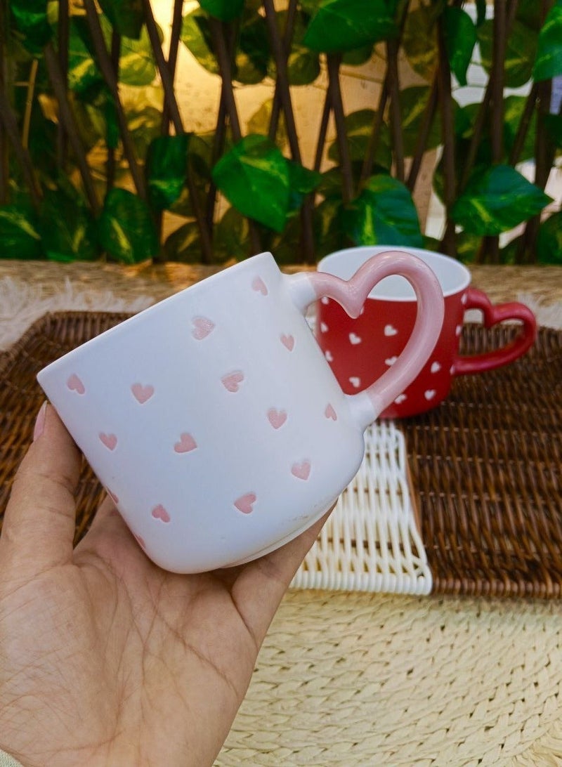 مج بورسلين أنيق باللون الأبيض مزين بنقوش قلوب وردية سعة 400 مل مع مقبض مريح وتصميم عملي للاستخدام اليومي - Image 4